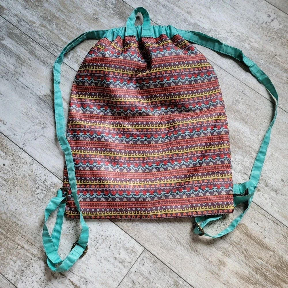 Disney Parks Animal Kingdom Safari‎ Print w/ Mickey Drawstring Backpack Boho Bag